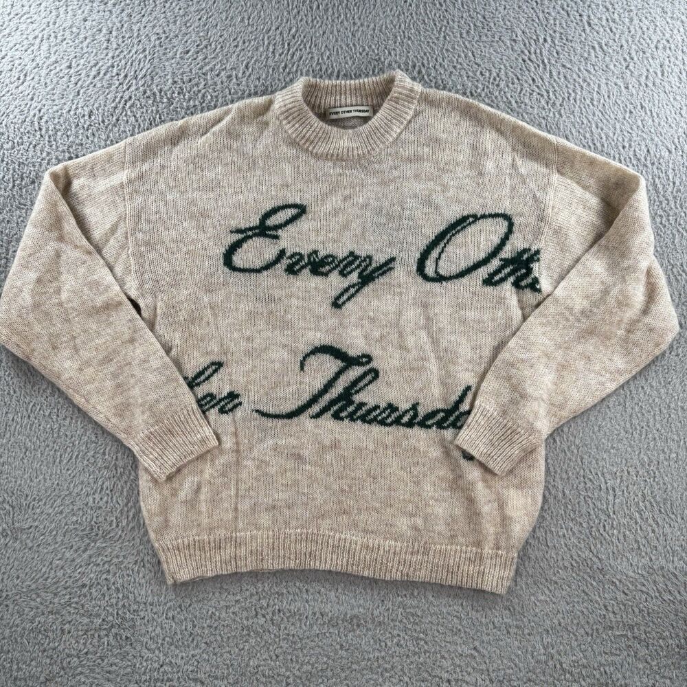 Every Other Thursday Sweater Mohair Fuzzy Logo Intarsia Knit Size Small